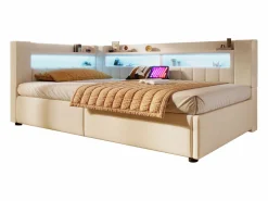 Merax Cama Diván|Sofá cama hidráulico con almacenaje para niños - 90 x 200 cm - con USB + Tipo C + LED + almacenaje - lino -