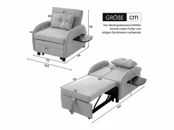 Sillón Cama|Sofá cama individual extraíble multifuncional: con función de cama, sillón y sillón, sofá cama ajustable en tres posiciones, mesas de té plegables