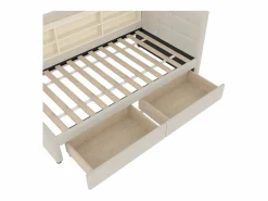 Hauss Spole Cama Diván|Sofá cama individual 90x200 cm con 2 cajones, USB + Tipo C y almacenaje, tejido lino