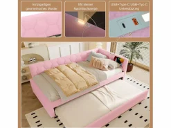 Merax Cama Nido|Sofá cama infantil - 90 x 200 cm + 90 x 190 cm - con lámpara de noche + USB - terciopelo -