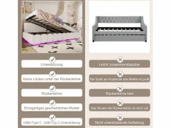 Sofá cama infantil - 140 x 200 cm - con LED + almacenaje hidráulico + USB - terciopelo -^Merax Outlet