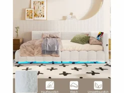Sofá cama infantil - 140 x 200 cm - con LED + almacenaje hidráulico + USB - terciopelo -^Merax Outlet