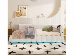 Sofá cama infantil - 140 x 200 cm - con LED + almacenaje hidráulico + USB - terciopelo -^Merax Outlet