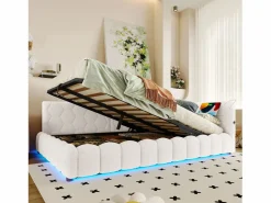 Sofá cama infantil - 140 x 200 cm - con LED + almacenaje hidráulico + USB - terciopelo -^Merax Outlet