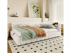 Sofá cama infantil - 140 x 200 cm - con LED + almacenaje hidráulico + USB - terciopelo -^Merax Outlet