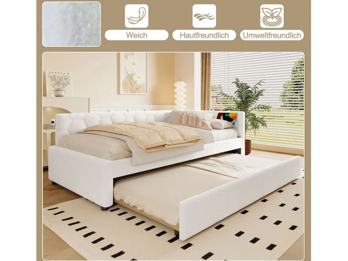 Merax Sofá cama infantil - 90 x 200 cm + 90 x 190 cm - con lámpara de noche + USB - terciopelo - rosa Blanco Clearance