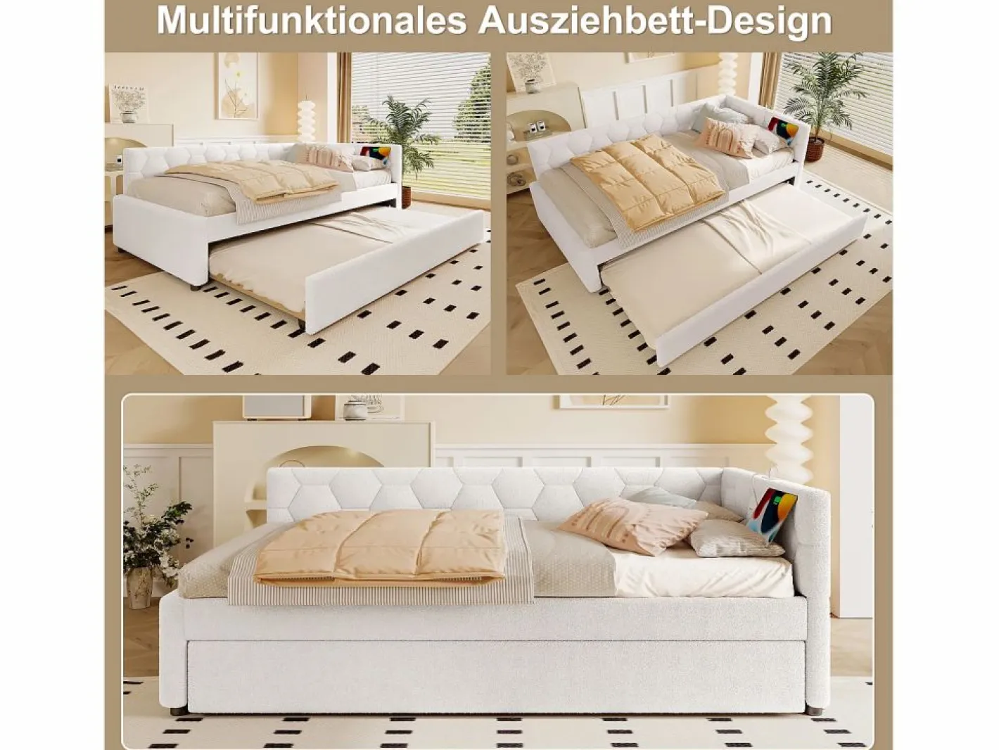 Merax Sofá cama infantil - 90 x 200 cm + 90 x 190 cm - con lámpara de noche + USB - terciopelo - rosa Blanco Clearance