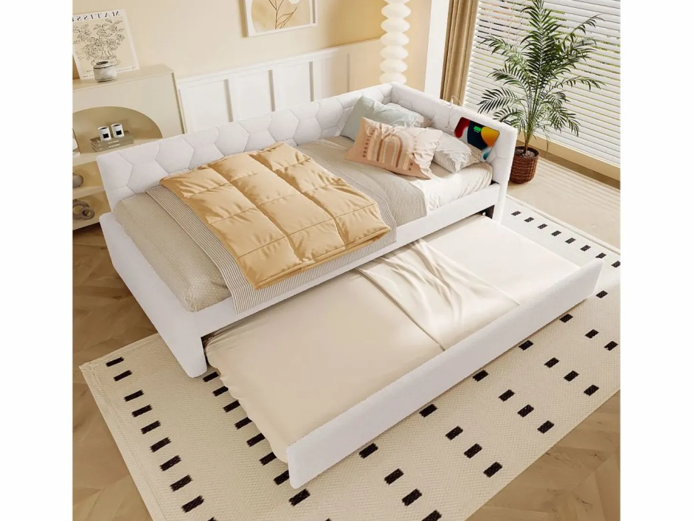 Merax Sofá cama infantil - 90 x 200 cm + 90 x 190 cm - con lámpara de noche + USB - terciopelo - rosa Blanco Clearance