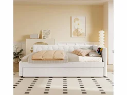 Merax Sofá cama infantil - 90 x 200 cm + 90 x 190 cm - con lámpara de noche + USB - terciopelo - rosa Blanco Clearance