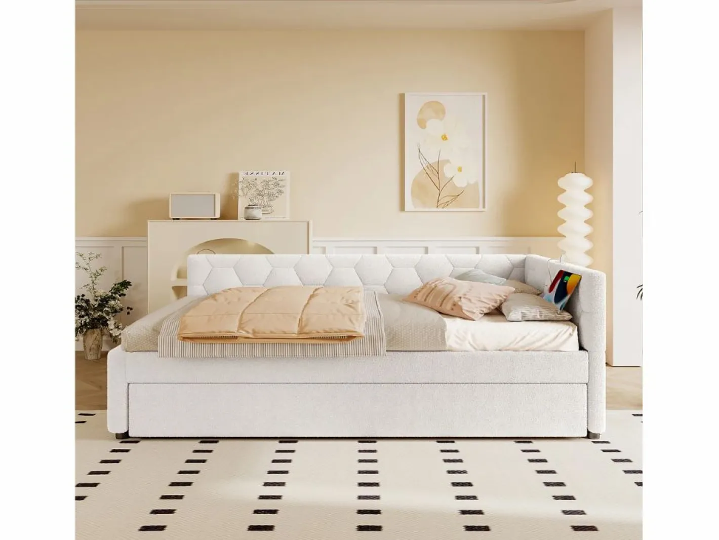 Merax Sofá cama infantil - 90 x 200 cm + 90 x 190 cm - con lámpara de noche + USB - terciopelo - rosa Blanco Clearance