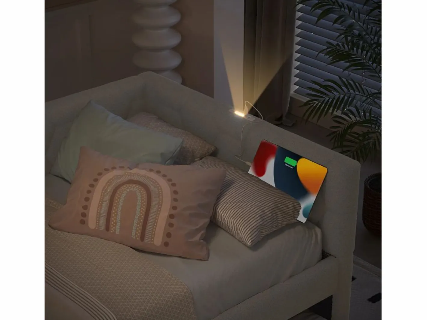 Merax Sofá cama infantil - 90 x 200 cm + 90 x 190 cm - con lámpara de noche + USB - terciopelo - rosa Blanco Clearance