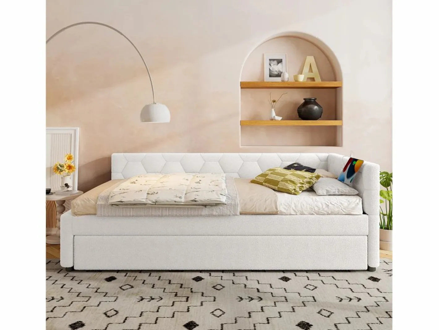 Merax Sofá cama infantil - 90 x 200 cm + 90 x 190 cm - con lámpara de noche + USB - terciopelo - rosa Blanco Clearance