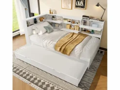 Sofá cama infantil - 90 x 200 cm + 90 x 190 cm - cama nido - cabecero con almacenaje - madera + MDF -^Merax Outlet