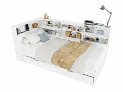 Sofá cama infantil - 90 x 200 cm + 90 x 190 cm - cama nido - cabecero con almacenaje - madera + MDF -^Merax Outlet