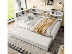 Merax Cama Diván|Sofá cama infantil - 140 x 200 cm + 90 x 190 cm - cama nido - cabecero con almacenaje - madera + MDF -