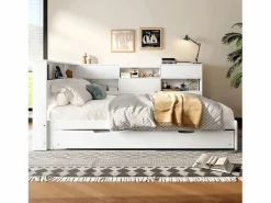 Merax Cama Diván|Sofá cama infantil - 140 x 200 cm + 90 x 190 cm - cama nido - cabecero con almacenaje - madera + MDF -