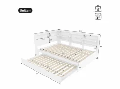Merax Cama Diván|Sofá cama infantil - 140 x 200 cm + 90 x 190 cm - cama nido - cabecero con almacenaje - madera + MDF -