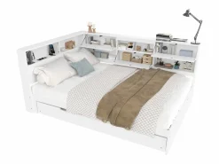 Merax Cama Diván|Sofá cama infantil - 140 x 200 cm + 90 x 190 cm - cama nido - cabecero con almacenaje - madera + MDF -