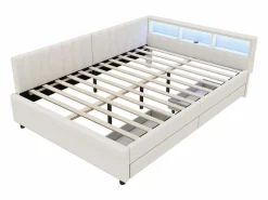 Merax Cama Diván|Sofá cama infantil - 140 x 200 cm - cabecero con almacenaje + LED - 2 cajones - lino -