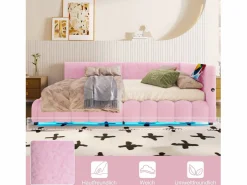 Sofá cama infantil - 140 x 200 cm - con LED + almacenaje hidráulico + USB - terciopelo -^Merax