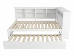 Merax Sofá cama infantil de 140 x 200 cm con cama nido de 90 x 190 cm - con puerto USB y amplio espacio de almacenamiento - madera - Blanco Clearance