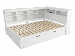 Merax Sofá cama infantil de 140 x 200 cm con cama nido de 90 x 190 cm - con puerto USB y amplio espacio de almacenamiento - madera - Blanco Clearance