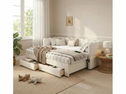 Sofá cama infantil tapizado - 90/180 x 190 cm - con 2 cajones + puerto USB - lino -^Merax Sale