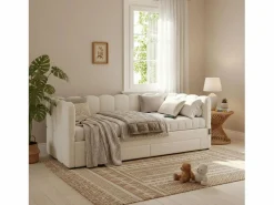 Sofá cama infantil tapizado - 90/180 x 190 cm - con 2 cajones + puerto USB - lino -^Merax Sale
