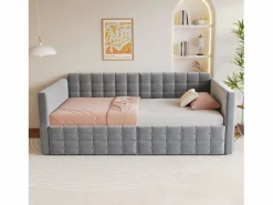 Merax Sofá cama infantil tapizado - 90 x 190 cm - con 2 cajones - terciopelo - Gris Clearance