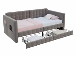 Merax Sofá cama infantil tapizado - 90 x 190 cm - con 2 cajones - terciopelo - Gris Clearance