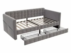 Merax Sofá cama infantil tapizado - 90 x 190 cm - con 2 cajones - terciopelo - Gris Clearance