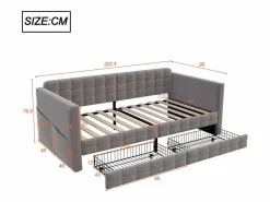 Merax Sofá cama infantil tapizado - 90 x 190 cm - con 2 cajones - terciopelo - Gris Clearance