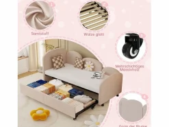 Merax Cama Diván|Sofá cama infantil tapizado - 90 x 200 cm - con cajón de almacenaje - en terciopelo -