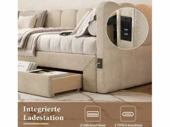 Merax Cama Terciopelo|Cama Diván|Sofá cama infantil tapizado - 90/180 x 190 cm - con 2 cajones + puerto USB - Chenilla -