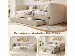 Merax Cama Terciopelo|Cama Diván|Sofá cama infantil tapizado - 90/180 x 190 cm - con 2 cajones + puerto USB - Chenilla -