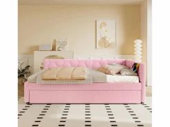 Sofá cama infantil 90x200 cm con cama nido 80x180 cm, terciopelo , sin colchón^Hauss Spole Best