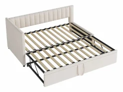 Hauss Spole Sofá cama infantil 90/180x200cm en terciopelo convertible, con respaldo y cabecero acolchados, sin colchón Beige New