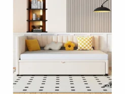 Hauss Spole Sofá cama infantil 90/180x200cm en terciopelo convertible, con respaldo y cabecero acolchados, sin colchón Beige New