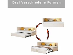 Hauss Spole Sofá cama infantil 90/180x200cm en terciopelo convertible, con respaldo y cabecero acolchados, sin colchón Beige New