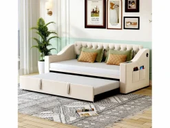Hauss Spole Cama Nido|Sofá cama infantil 90/180x190cm convertible en terciopelo , con puertos USB y toma de corriente, sin colchón