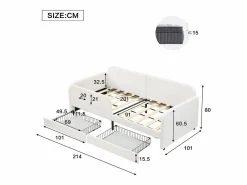 ModernLuxe Cama Diván|Sofá cama infantil 90x200 cm de terciopelo - con 2 cajones - 3 pequeños bolsillos de almacenamiento - (sin colchón)