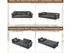 Sofá cama moderno de 2 plazas – 173 x 75 x 70 cm – Respaldo regulable en 3 niveles + patas de metal dorado – Terciopelo –^Merax