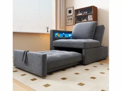 ModernLuxe Sofá cama multifuncional - respaldo ajustable - reposabrazos con bandas luminosas LED - Puerto USB/Type-C - Gris claro Sale