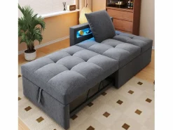 ModernLuxe Sofá cama multifuncional - respaldo ajustable - reposabrazos con bandas luminosas LED - Puerto USB/Type-C - Gris claro Sale
