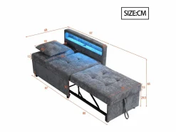 ModernLuxe Sofá cama multifuncional - respaldo ajustable - reposabrazos con bandas luminosas LED - Puerto USB/Type-C - Gris claro Sale