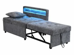 ModernLuxe Sofá cama multifuncional - respaldo ajustable - reposabrazos con bandas luminosas LED - Puerto USB/Type-C - Gris claro Sale