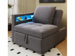 ModernLuxe Sofá cama multifuncional - respaldo ajustable - reposabrazos con bandas luminosas LED - Puerto USB/Type-C - Gris Oscuro Gris antracita Discount