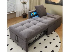 ModernLuxe Sofá cama multifuncional - respaldo ajustable - reposabrazos con bandas luminosas LED - Puerto USB/Type-C - Gris Oscuro Gris antracita Discount