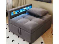 ModernLuxe Sofá cama multifuncional - respaldo ajustable - reposabrazos con bandas luminosas LED - Puerto USB/Type-C - Gris Oscuro Gris antracita Discount