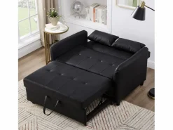 Sofá cama multifuncional, asiento doble retráctil, respaldo regulable en 3 posiciones, PU impermeable, color Negro Outlet